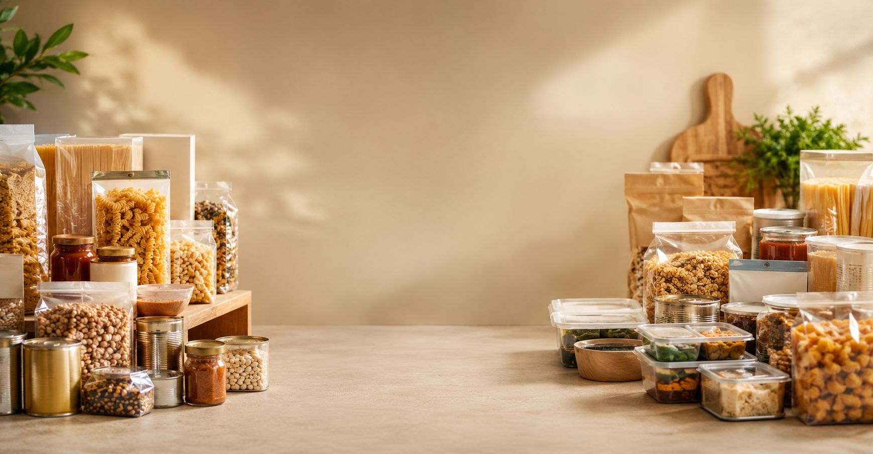 Packaged food products on grocery shelves