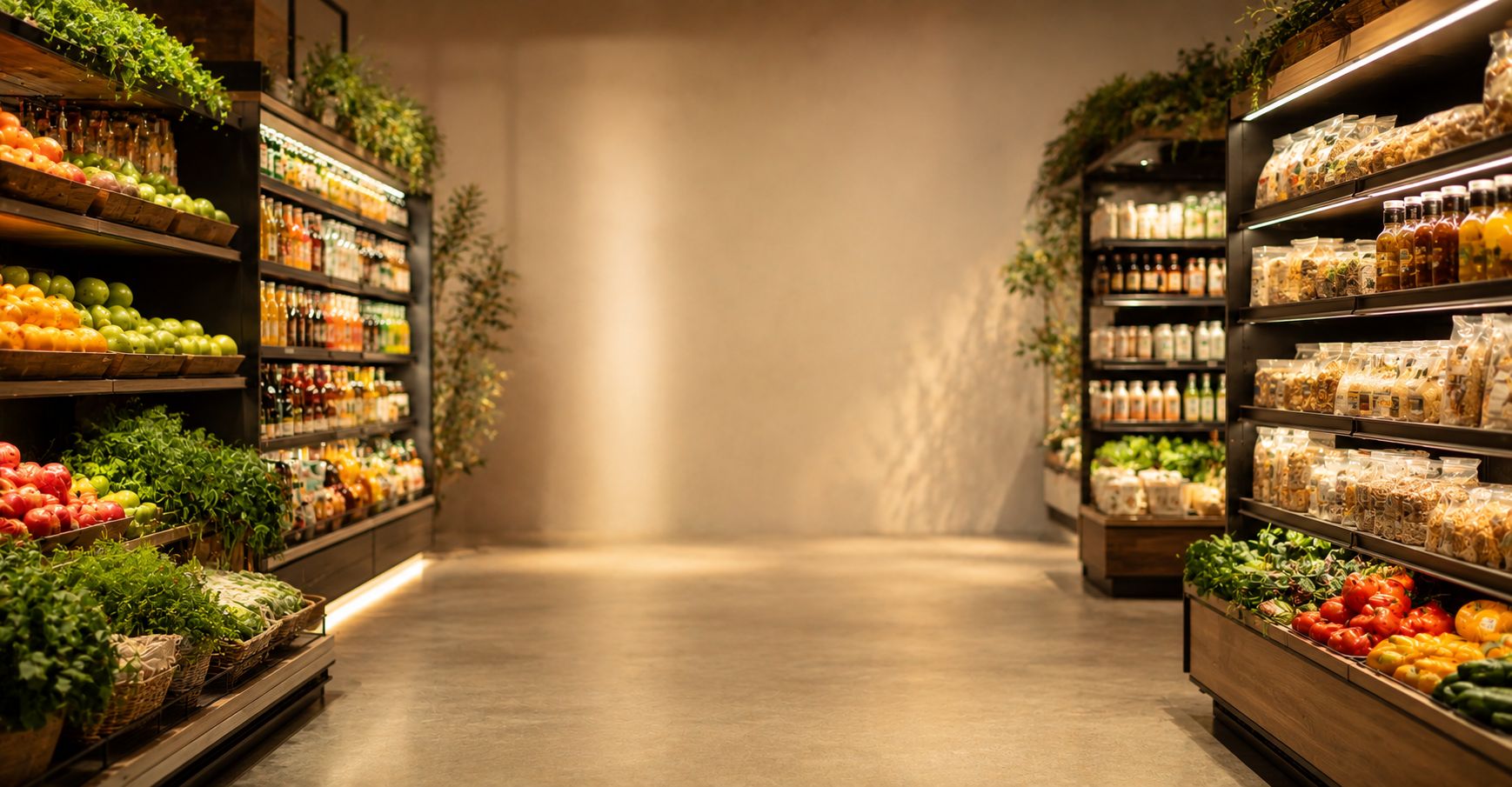 Supermarket aisle with shoppers